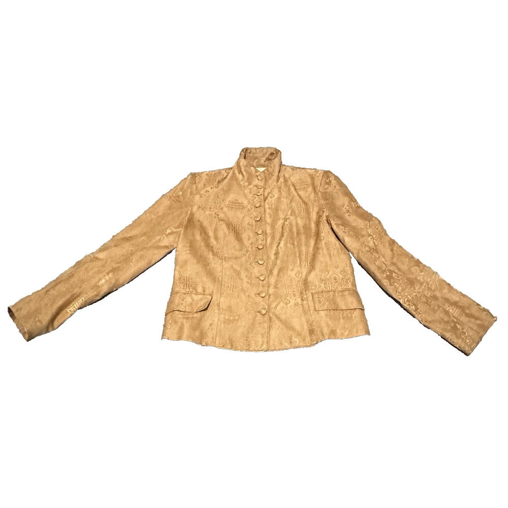 Teresa Crowninshield Women 4 Jacket 100% Silk Lined Broacade Asian Inspired Gold